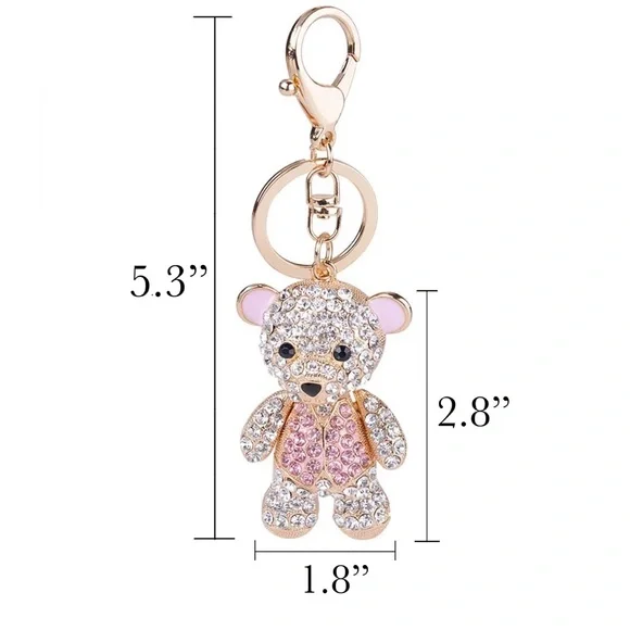 Pink and Silver Crystal Teddy Bear Keychain Charm - Picture 13 of 13